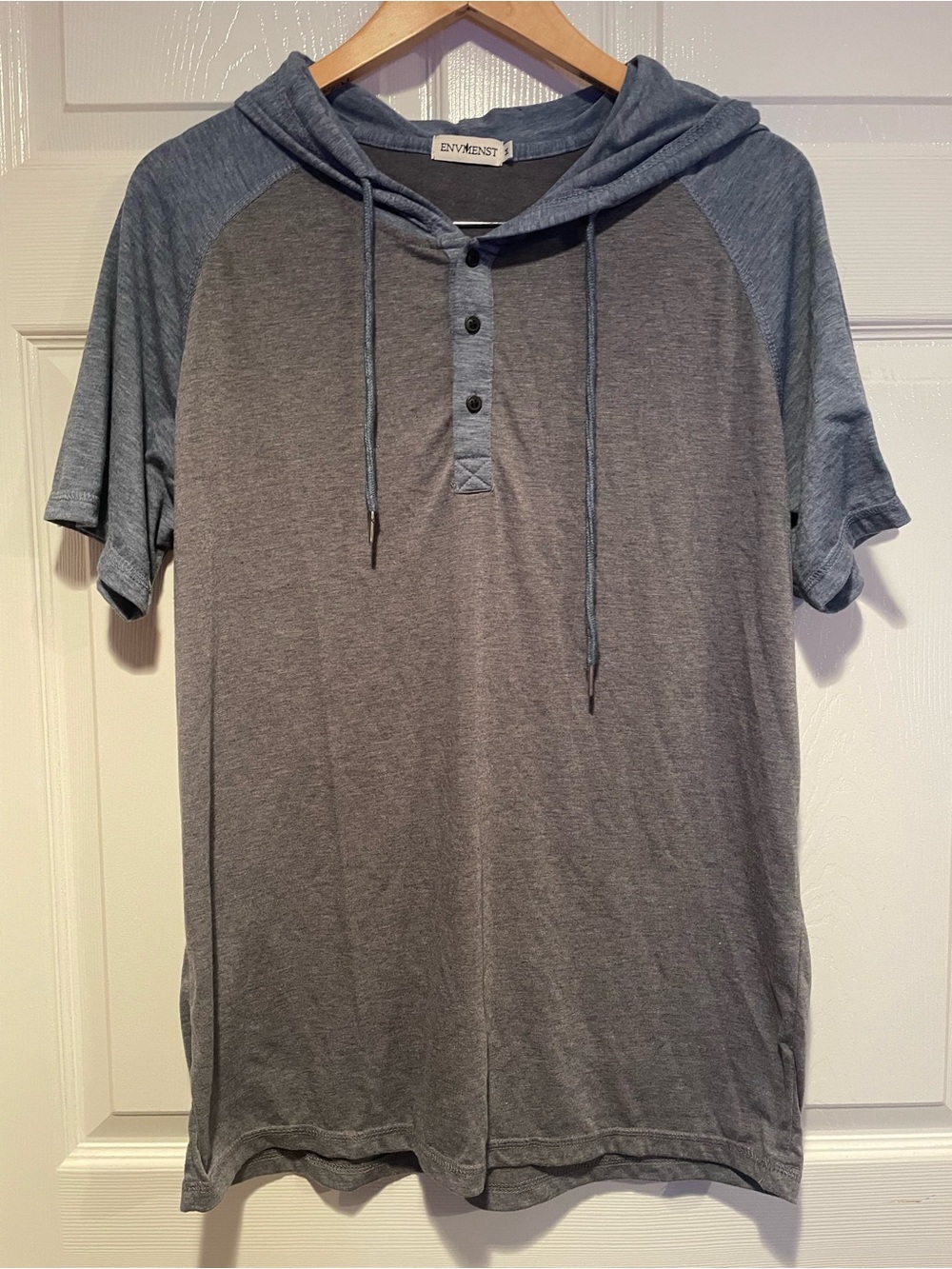 Short Sleeve Hooded Henley - Gray/Blue